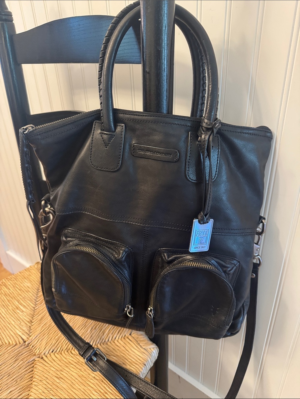 Frye Black Leather Fold Over Jenny Tote